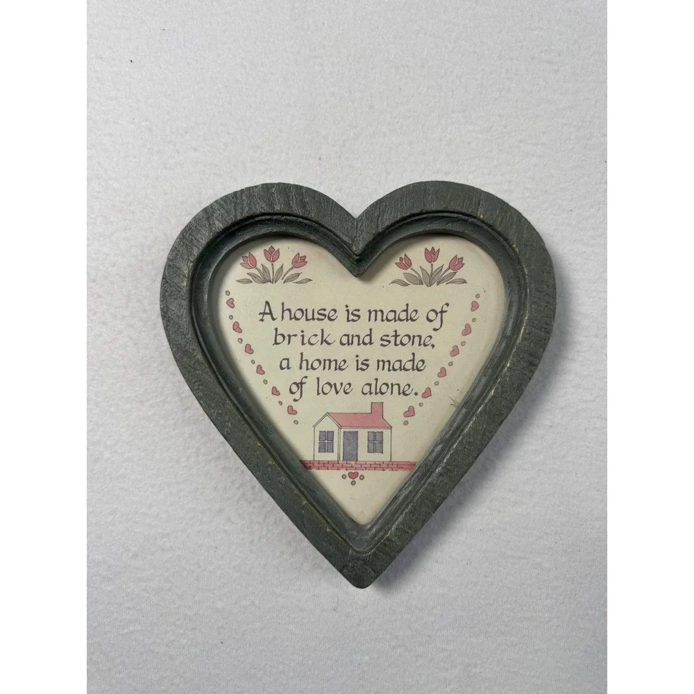 Cottagecore Homco Heart Wall Plaques Grey Love Grows Happy Hearts Set 2